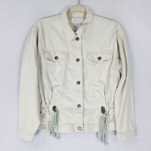 Petite Sophisticate Jacket Womens Small Cream Vintage Utility Cotton Button Up